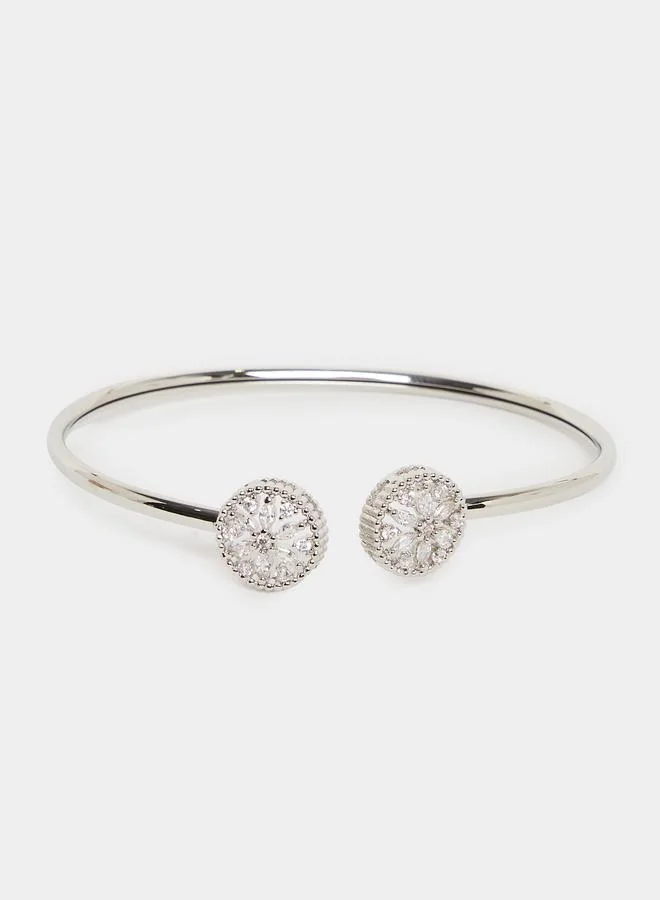Styli Silver Floral Crystal Cuff Bracelet